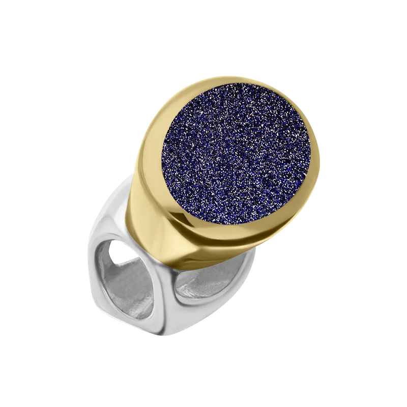 9ct Yellow Gold Sterling Silver Blue Goldstone Stepping Stones 6x8mm Oval Charm