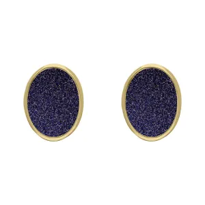 9ct Yellow Gold Sterling Silver Blue Goldstone Stepping Stones 6x8mm Oval Stud Earrings