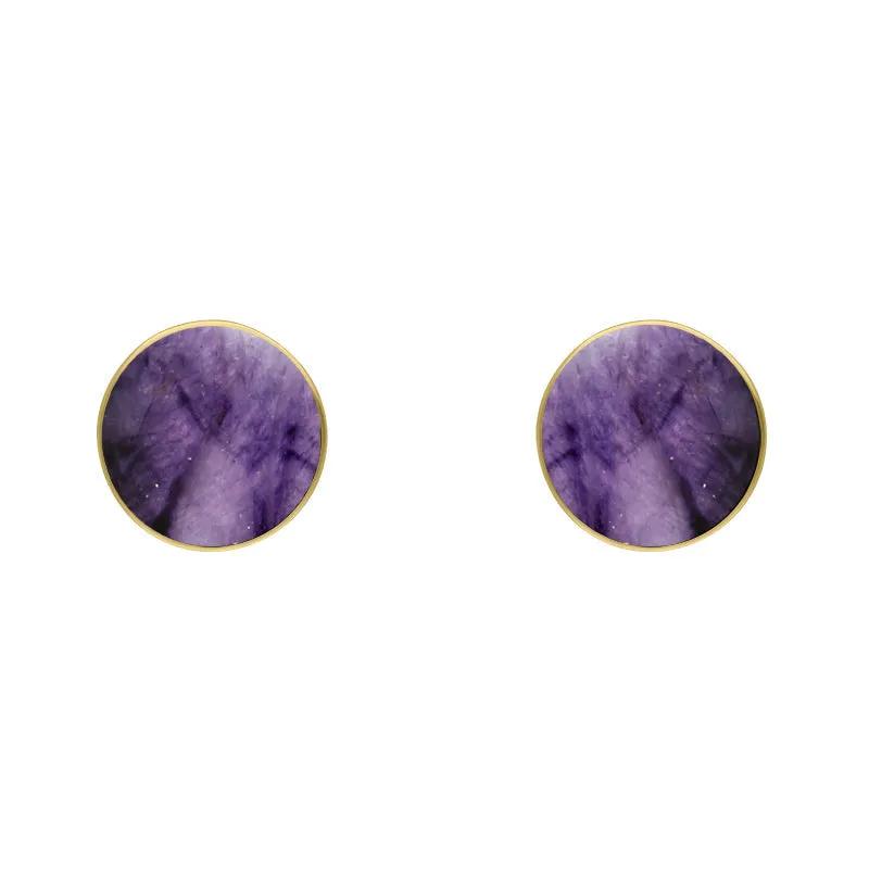 9ct Yellow Gold Sterling Silver Blue John Stepping Stones Bead Cup Stud Earrings
