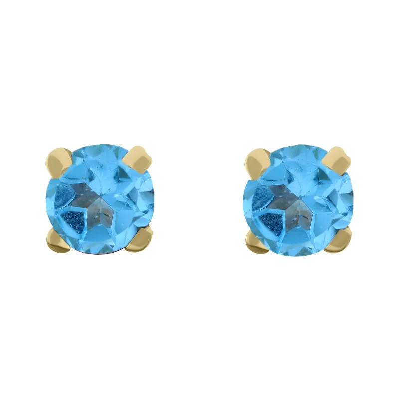 9ct Yellow Gold Sterling Silver Blue Topaz Stepping Stones 5mm Round Claw Set Stud Earrings
