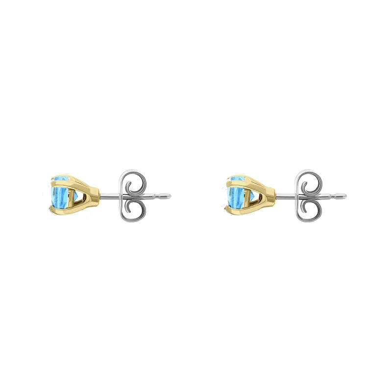 9ct Yellow Gold Sterling Silver Blue Topaz Stepping Stones 5mm Round Claw Set Stud Earrings