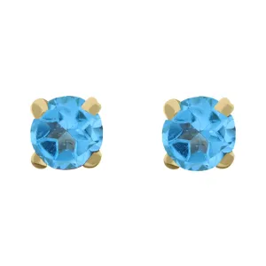 9ct Yellow Gold Sterling Silver Blue Topaz Stepping Stones 5mm Round Claw Set Stud Earrings