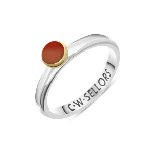 9ct Yellow Gold Sterling Silver Carnelian Stepping Stones 5mm Round Bezel Set Ring