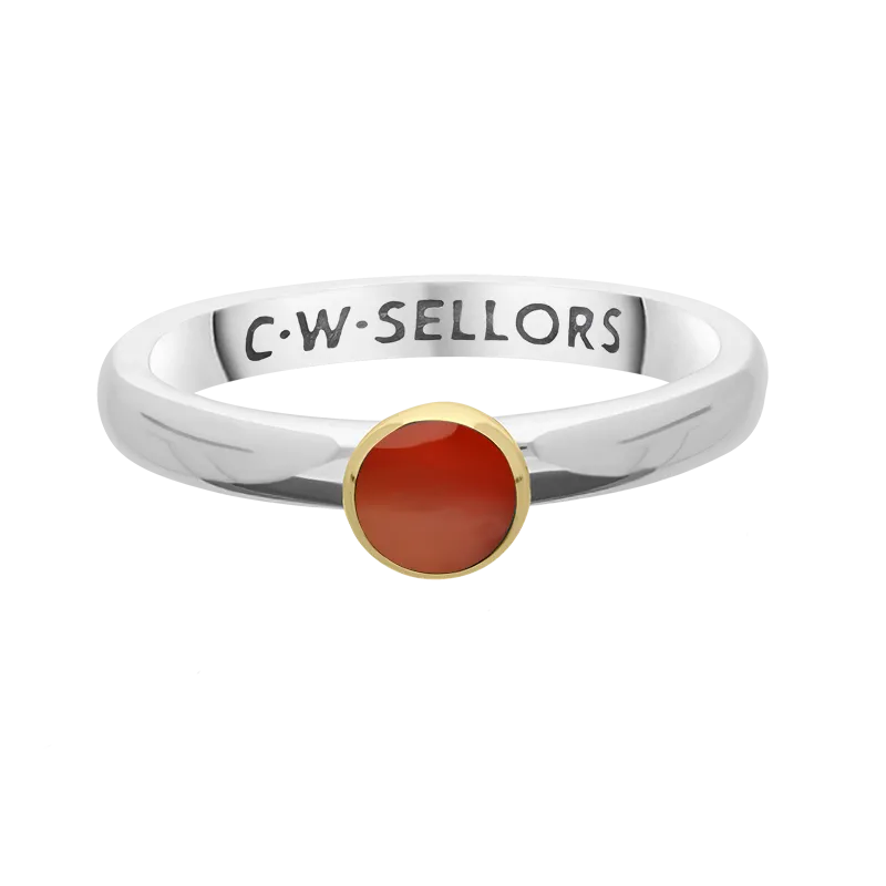 9ct Yellow Gold Sterling Silver Carnelian Stepping Stones 5mm Round Bezel Set Ring