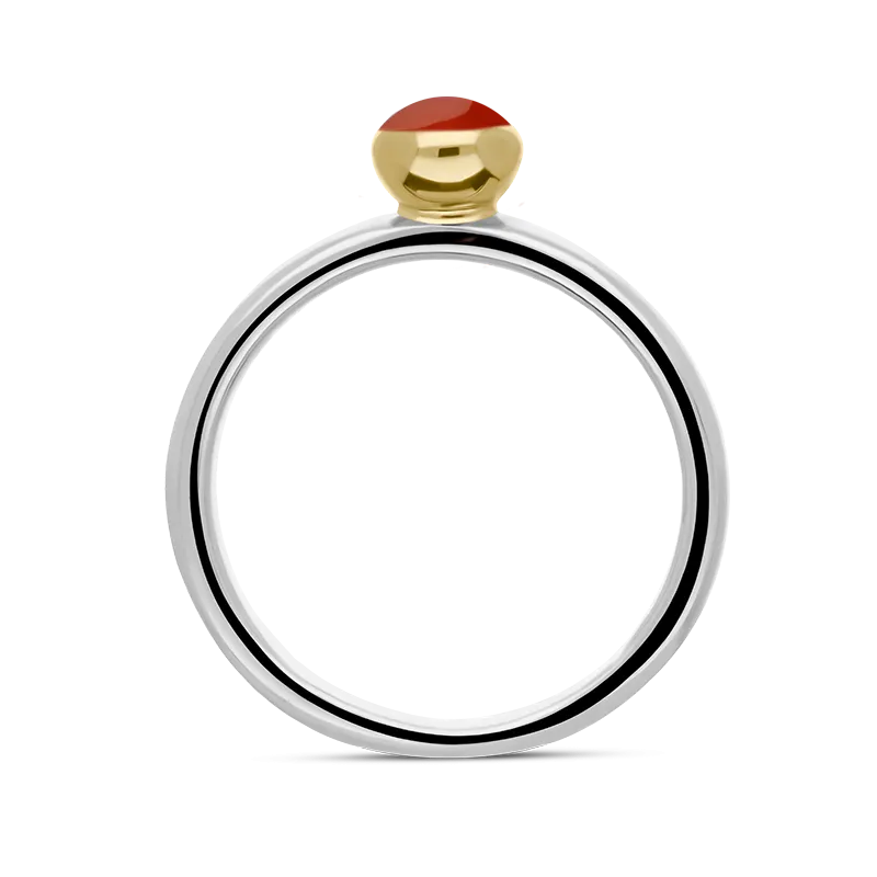 9ct Yellow Gold Sterling Silver Carnelian Stepping Stones 5mm Round Bezel Set Ring