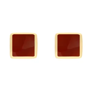 9ct Yellow Gold Sterling Silver Carnelian Stepping Stones Square Stud Earrings