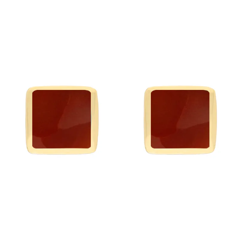 9ct Yellow Gold Sterling Silver Carnelian Stepping Stones Square Stud Earrings