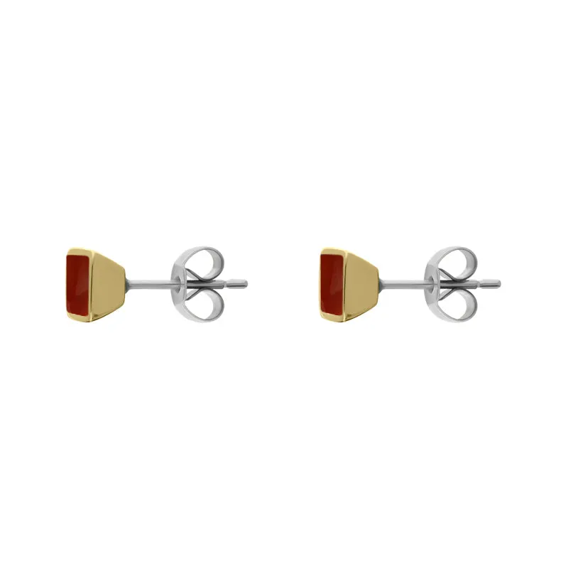 9ct Yellow Gold Sterling Silver Carnelian Stepping Stones Square Stud Earrings