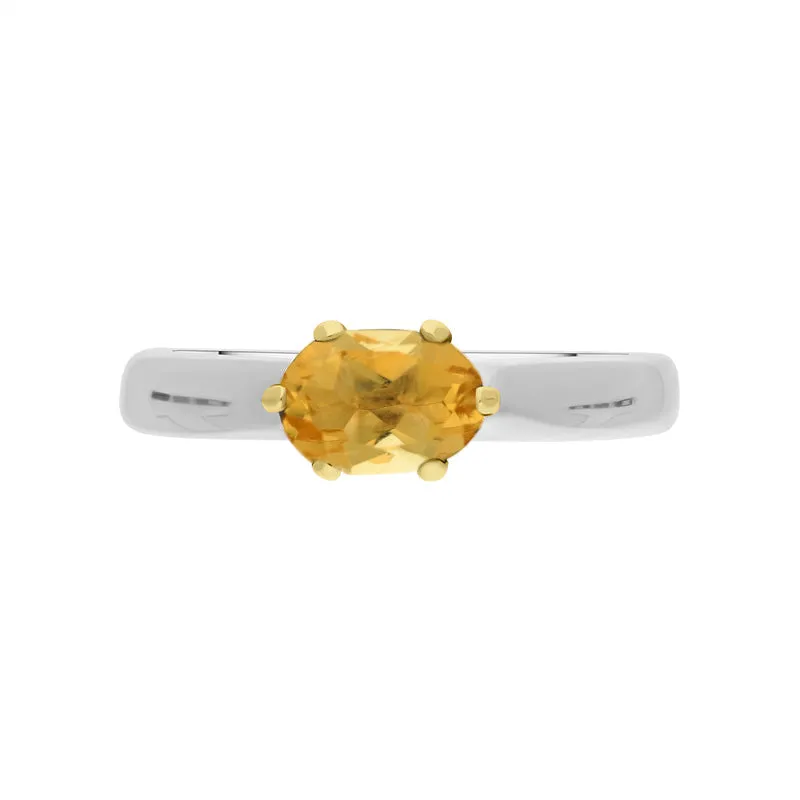 9ct Yellow Gold Sterling Silver Citrine Stepping Stones 4x7mm Oval Claw Set Ring