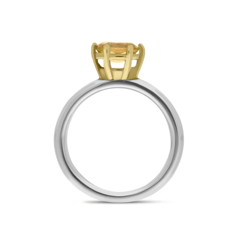 9ct Yellow Gold Sterling Silver Citrine Stepping Stones 4x7mm Oval Claw Set Ring