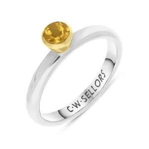 9ct Yellow Gold Sterling Silver Citrine Stepping Stones 5mm Round Bezel Set Ring
