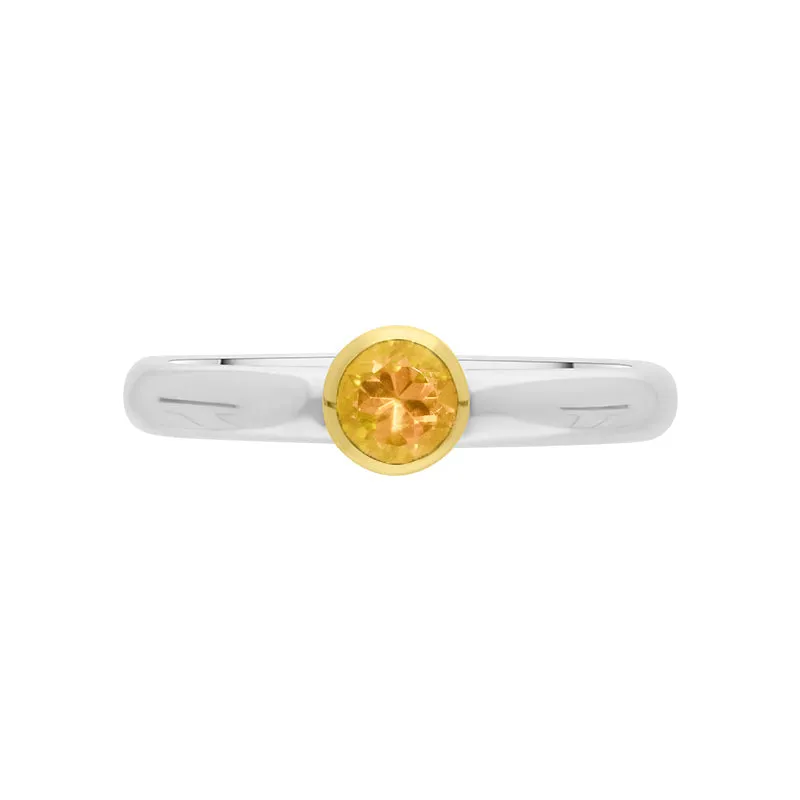 9ct Yellow Gold Sterling Silver Citrine Stepping Stones 5mm Round Bezel Set Ring