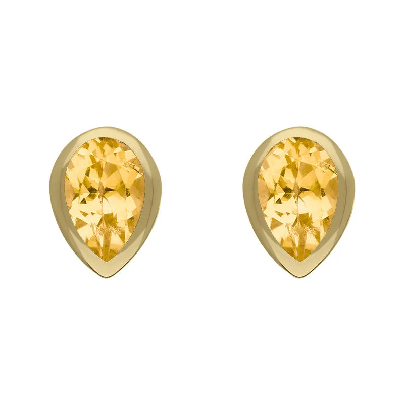 9ct Yellow Gold Sterling Silver Citrine Stepping Stones 5x7mm Pear Stud Earrings
