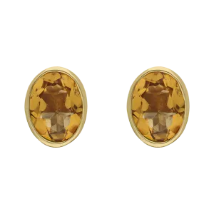 9ct Yellow Gold Sterling Silver Citrine Stepping Stones 6x8mm Oval Stud Earrings