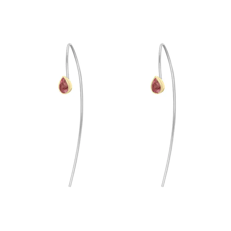 9ct Yellow Gold Sterling Silver Garnet Stepping Stones 5x7mm Pear Drop Hook Earrings