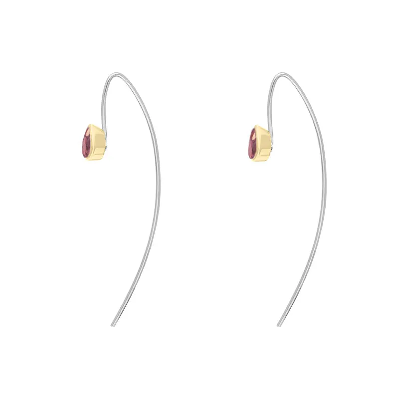 9ct Yellow Gold Sterling Silver Garnet Stepping Stones 5x7mm Pear Drop Hook Earrings