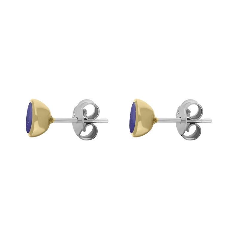9ct Yellow Gold Sterling Silver Lapis Lazuli Stepping Stones Round Stud Earrings