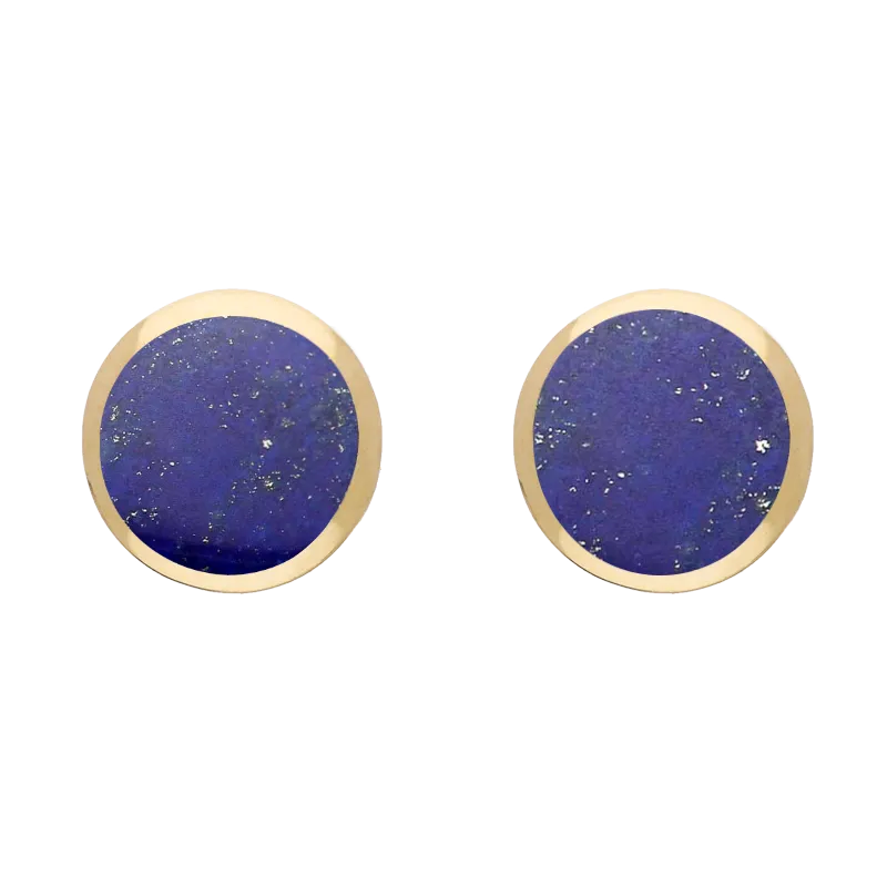 9ct Yellow Gold Sterling Silver Lapis Lazuli Stepping Stones Round Stud Earrings