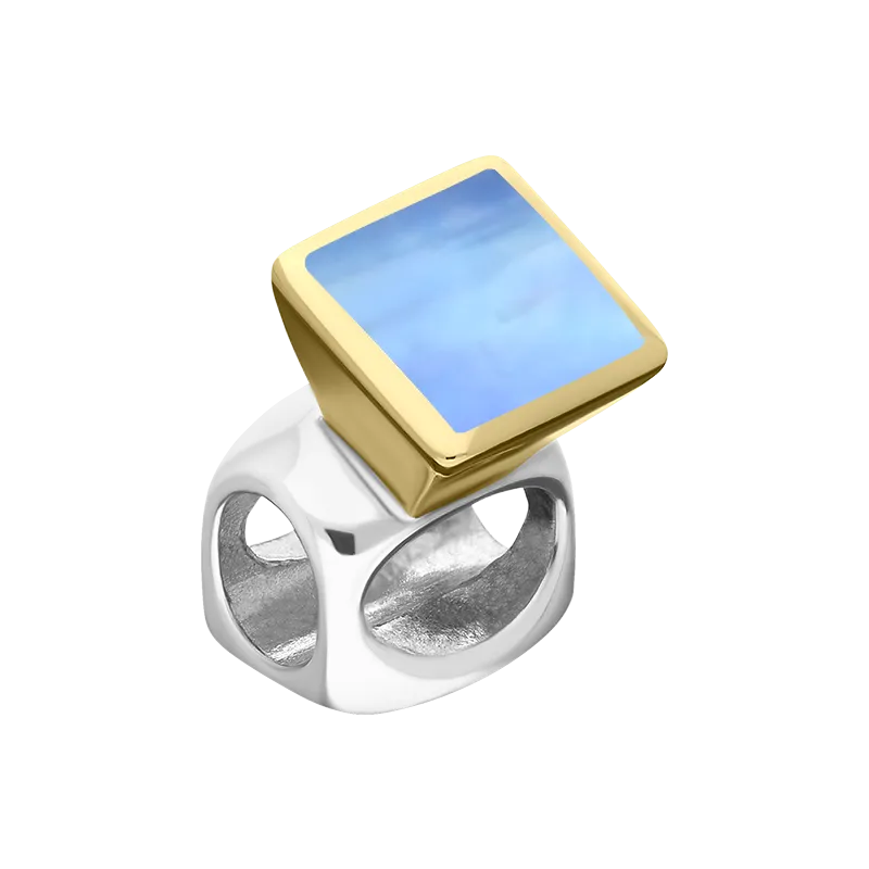 9ct Yellow Gold Sterling Silver Moonstone Stepping Stones 5mm Square Charm
