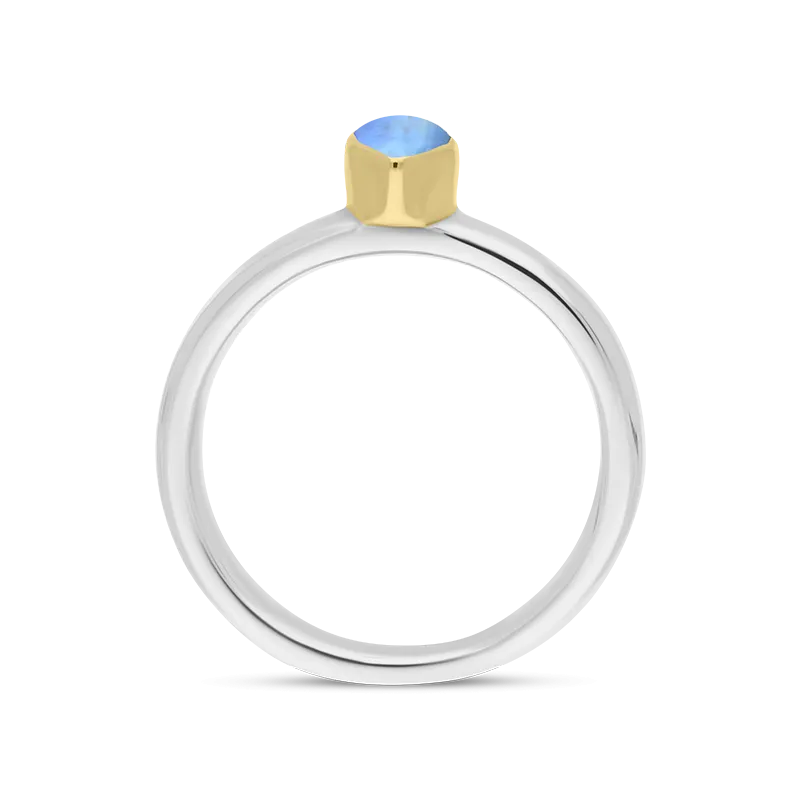 9ct Yellow Gold Sterling Silver Moonstone Stepping Stones 5x7mm Pear Cut Bezel Set Ring
