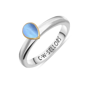 9ct Yellow Gold Sterling Silver Moonstone Stepping Stones 5x7mm Pear Cut Bezel Set Ring
