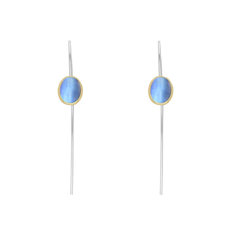 9ct Yellow Gold Sterling Silver Moonstone Stepping Stones 6x8mm Oval Hook Earrings