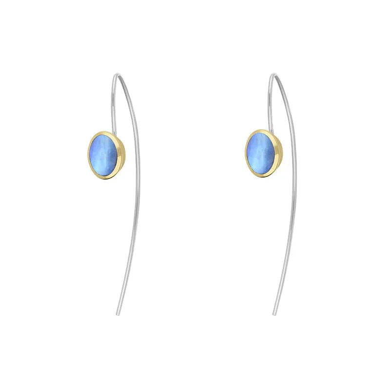 9ct Yellow Gold Sterling Silver Moonstone Stepping Stones 6x8mm Oval Hook Earrings