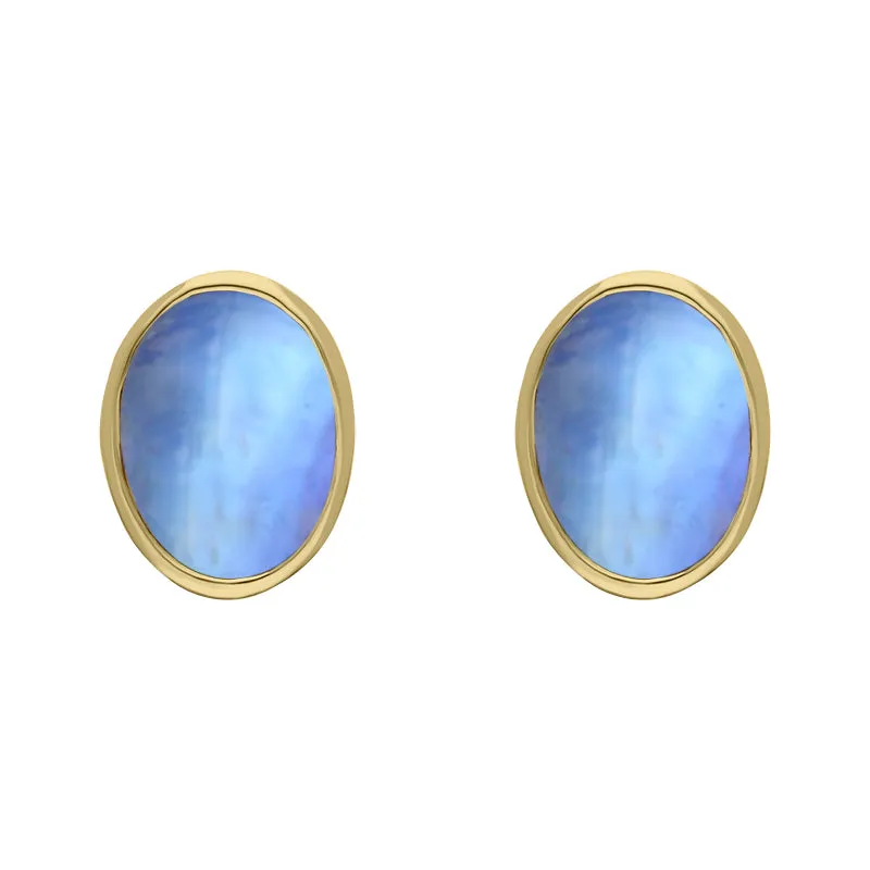 9ct Yellow Gold Sterling Silver Moonstone Stepping Stones 6x8mm Oval Stud Earrings
