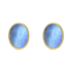 9ct Yellow Gold Sterling Silver Moonstone Stepping Stones 6x8mm Oval Stud Earrings