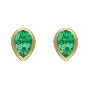 9ct Yellow Gold Sterling Silver Peridot Stepping Stones 5x7mm Pear Stud Earrings