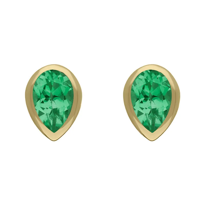 9ct Yellow Gold Sterling Silver Peridot Stepping Stones 5x7mm Pear Stud Earrings
