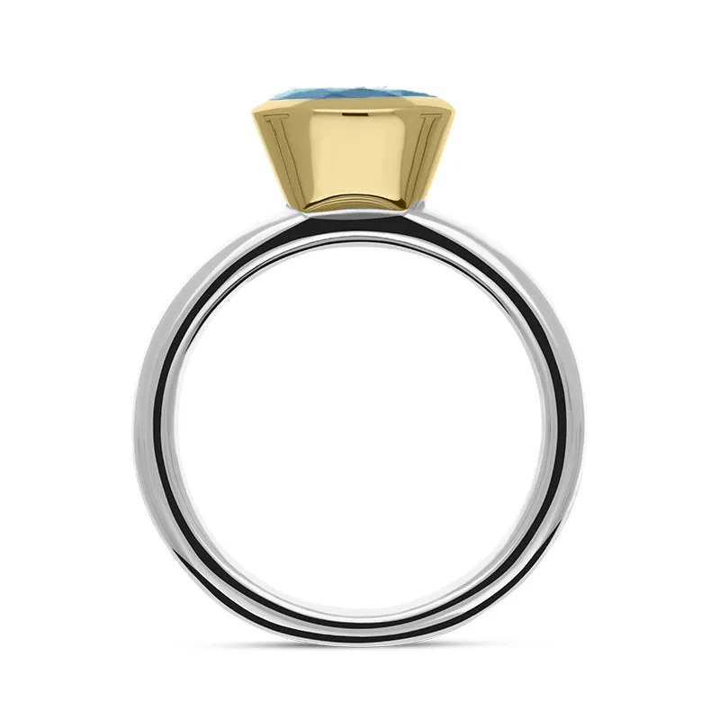 9ct Yellow Gold Sterling Silver Topaz Stepping Stones 6x8mm Oval Bezel Set Ring