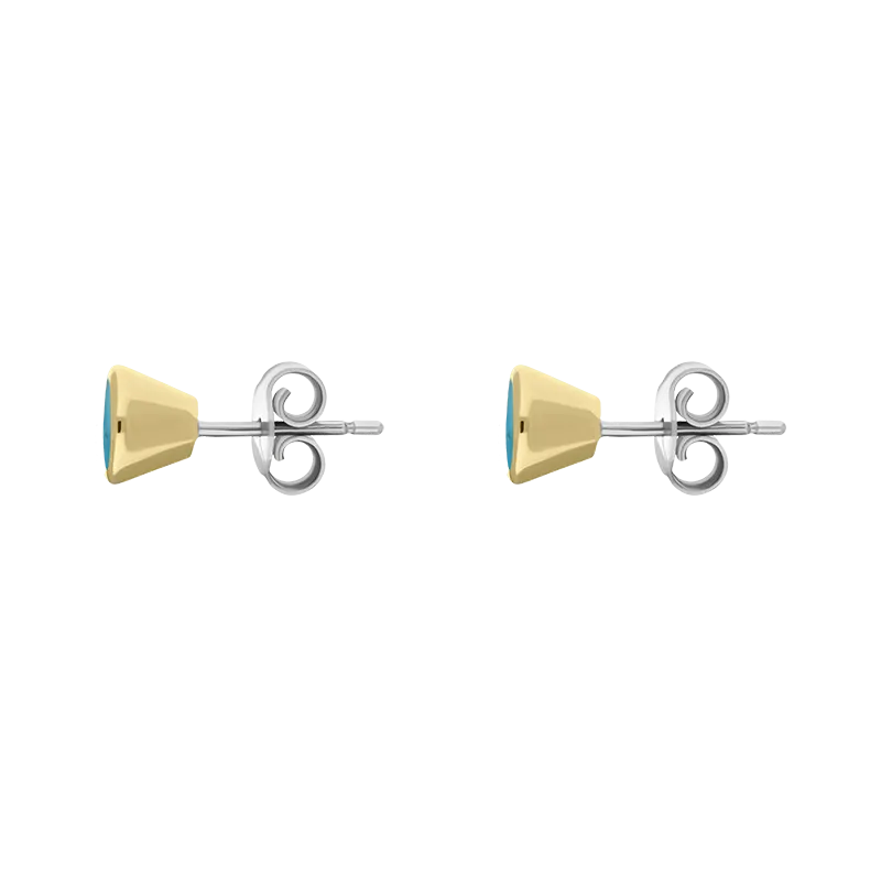 9ct Yellow Gold Sterling Silver Turquoise Stepping Stones 5mm Round Stud Earrings