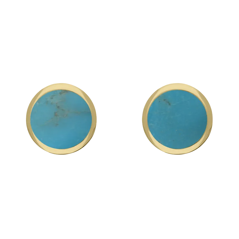 9ct Yellow Gold Sterling Silver Turquoise Stepping Stones 5mm Round Stud Earrings