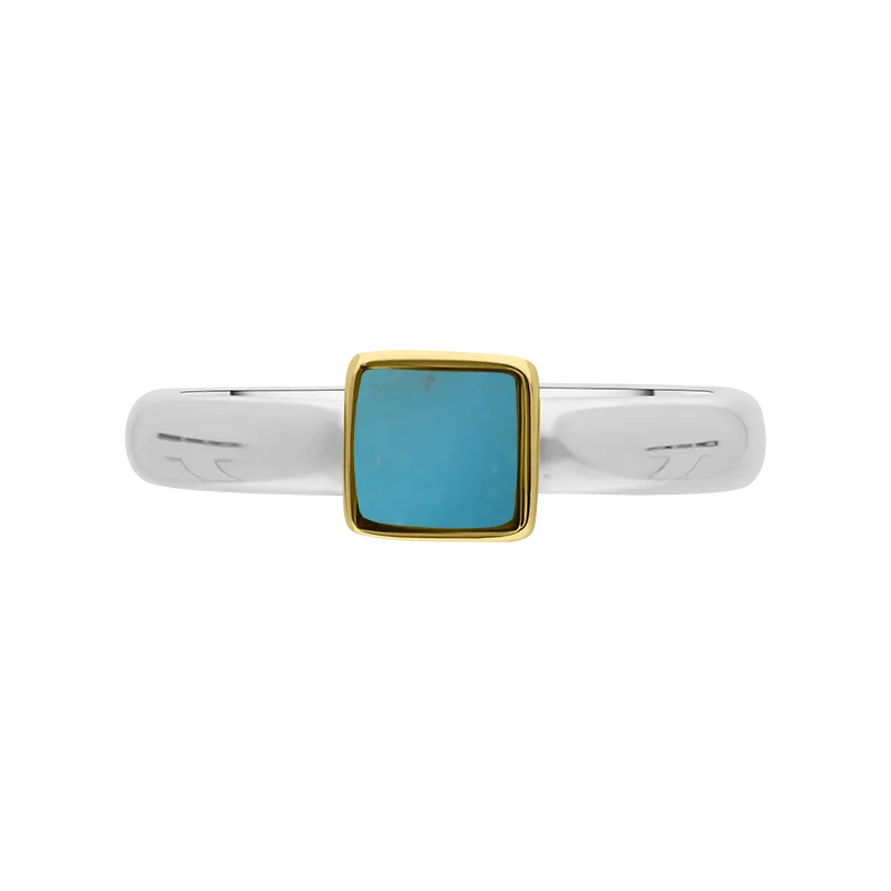 9ct Yellow Gold Sterling Silver Turquoise Stepping Stones 5mm Square Bezel Set Ring