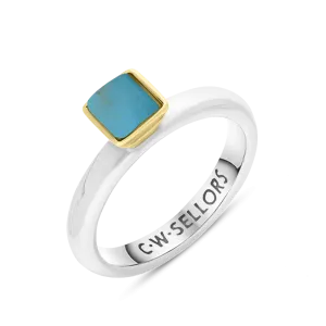 9ct Yellow Gold Sterling Silver Turquoise Stepping Stones 5mm Square Bezel Set Ring