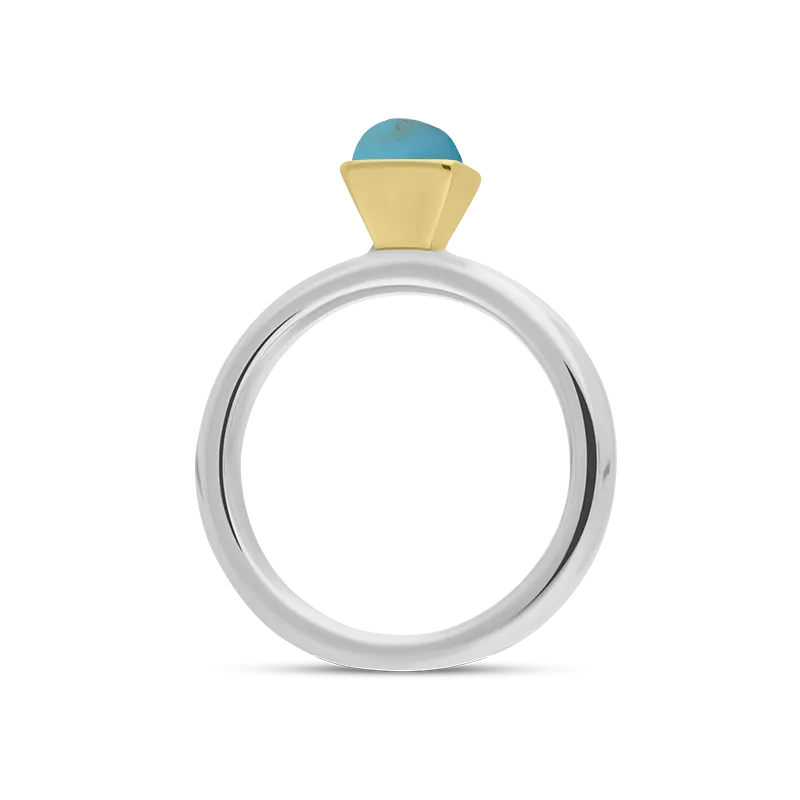 9ct Yellow Gold Sterling Silver Turquoise Stepping Stones 5mm Square Bezel Set Ring