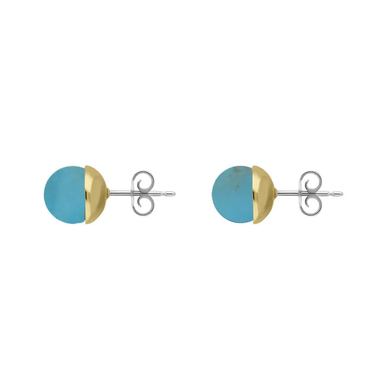 9ct Yellow Gold Sterling Silver Turquoise Stepping Stones Bead Cup Stud Earrings