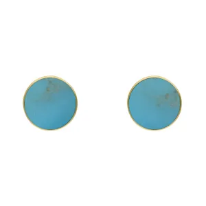 9ct Yellow Gold Sterling Silver Turquoise Stepping Stones Bead Cup Stud Earrings