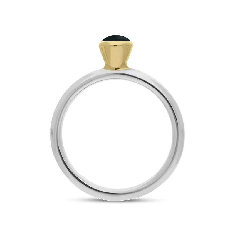 9ct Yellow Gold Sterling Silver Whitby Jet Stepping Stones 5mm Round Bezel Set Ring