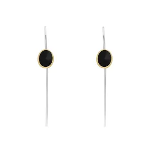 9ct Yellow Gold Sterling Silver Whitby Jet Stepping Stones 6x8mm Oval Hook Earrings
