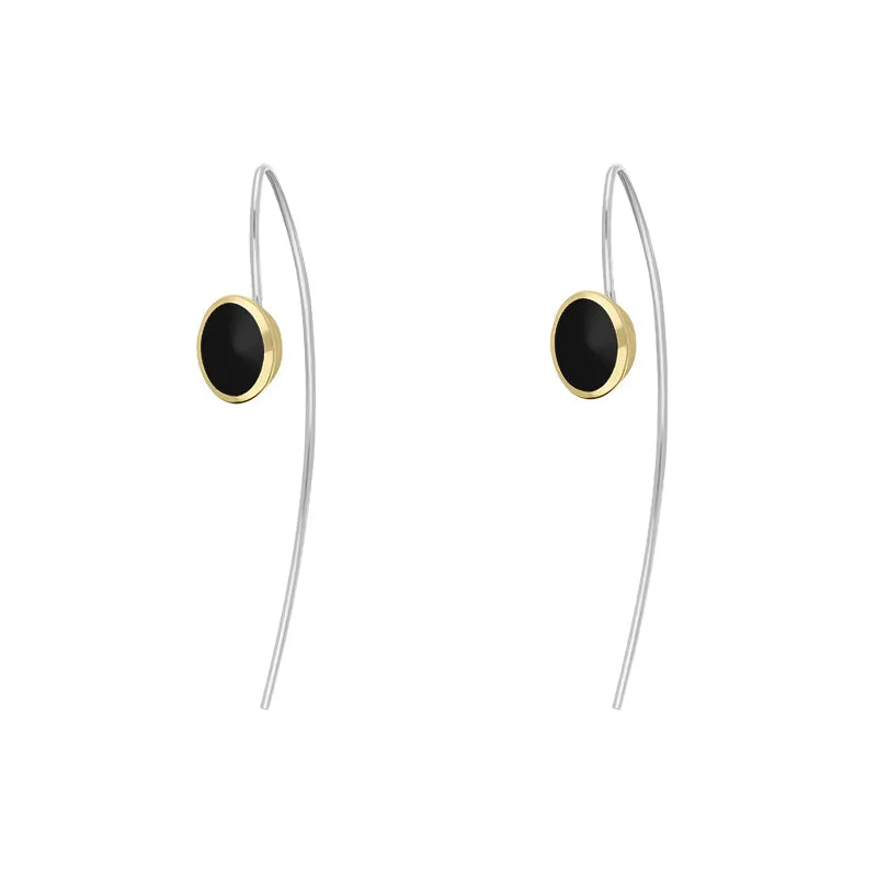 9ct Yellow Gold Sterling Silver Whitby Jet Stepping Stones 6x8mm Oval Hook Earrings