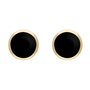 9ct Yellow Gold Sterling Silver Whitby Jet Stepping Stones Round Stud Earrings