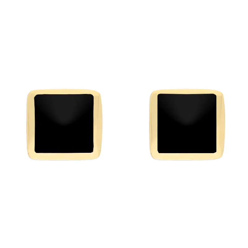 9ct Yellow Gold Sterling Silver Whitby Jet Stepping Stones Square Stud Earrings