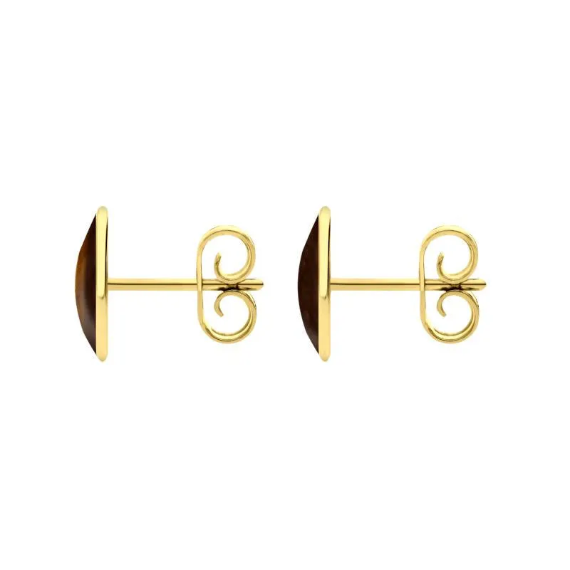 9ct Yellow Gold Tigers Eye 8 x 10mm Classic Large Oval Stud Earrings