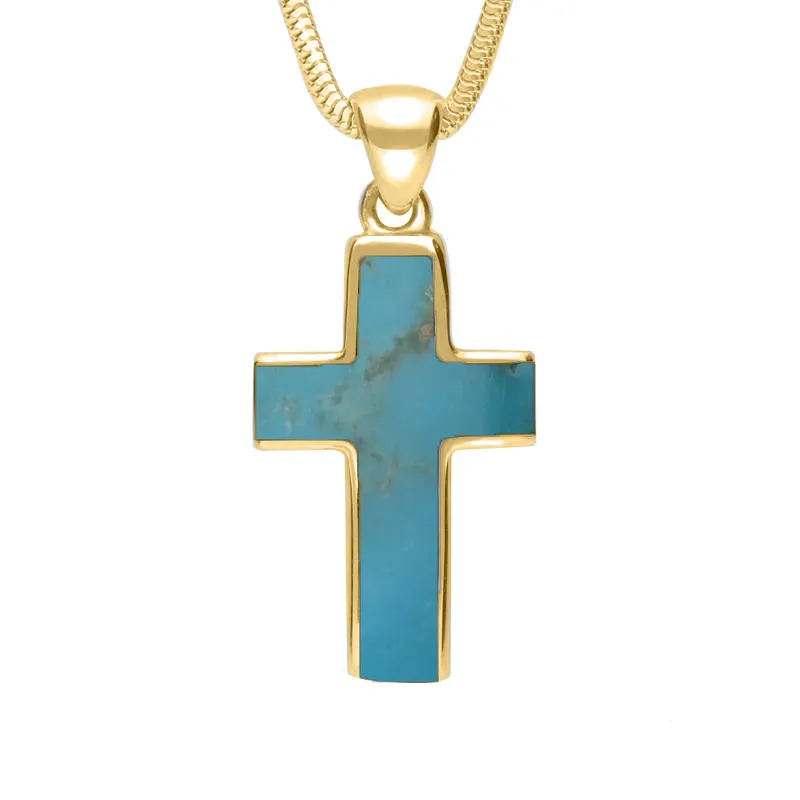 9ct Yellow Gold Turquoise Channel Set Cross Necklace D
