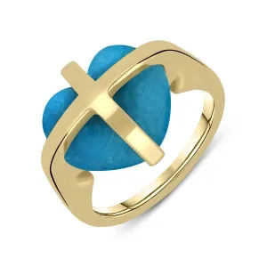 9ct Yellow Gold Turquoise Cross Heart Ring