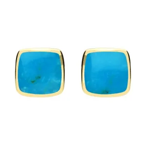 9ct Yellow Gold Turquoise Cushion Stud Earrings