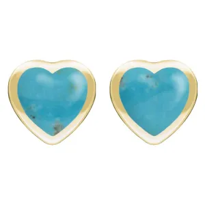 9ct Yellow Gold Turquoise Large Framed Heart Stud Earrings