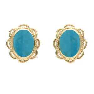 9ct Yellow Gold Turquoise Large Rope Oval Frill Stud Earrings